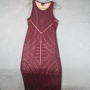 Mossimo Dress Womens Size Small Red Tan Lined Aztec Midi Summer Dress